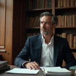 Portrait éditorial d'un homme distingué dans la soixantaine assis à un bureau parisien, illustrant un article sur Alain Bauer et les rumeurs de maladie