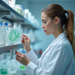 Chercheuse en laboratoire examinant des cultures de cellules souches