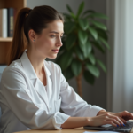 Femme en consultation dermatologique en ligne à domicile