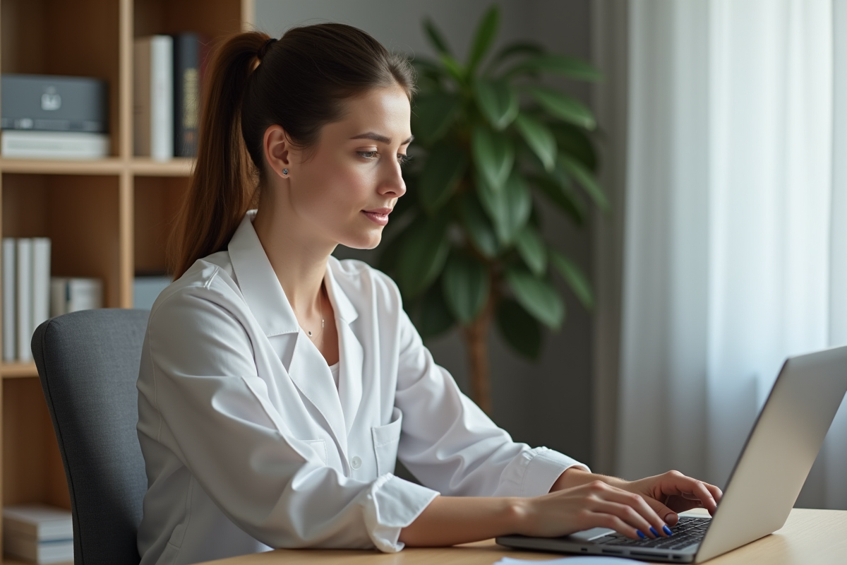 Femme en consultation dermatologique en ligne à domicile