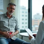 Patient homme et docteur dans un cabinet médical moderne