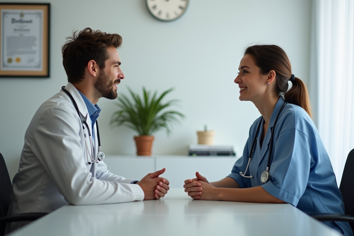 Jeune homme et professionnelle de santé en consultation