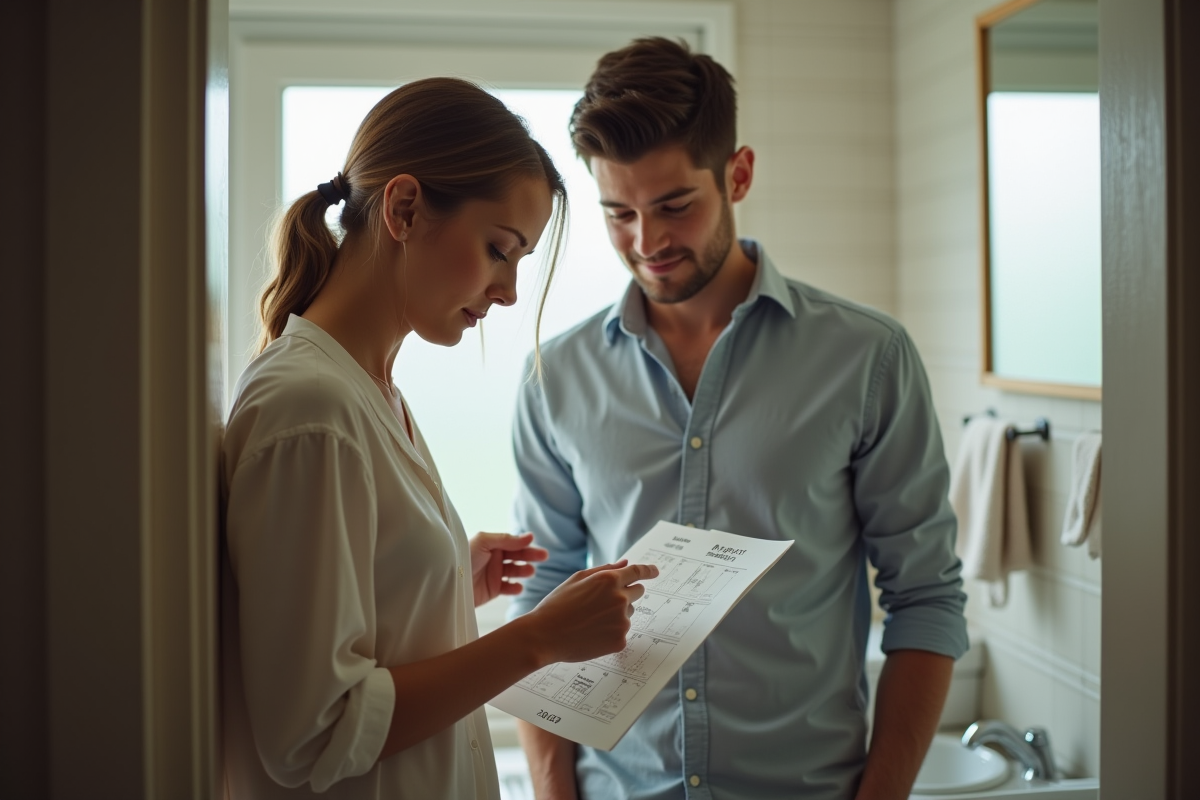 Jeune couple dans une salle de bain lumineuse
