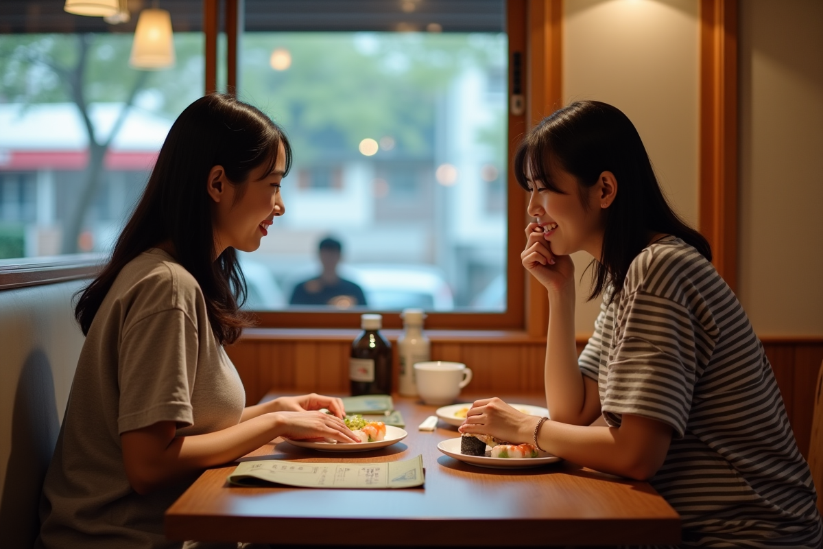 Couple enceinte partageant un repas de sushi au restaurant