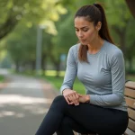 Coureuse à pied inspectant une douleur à la face interne du genou liée à la tendinopathie de la patte d'oie