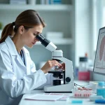 Dermatopathologiste examinant des lames de biopsie cutanée