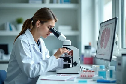 Dermatopathologiste examinant des lames de biopsie cutanée