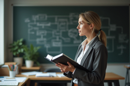 Femme d affaires en réunion avec diagramme sur tableau