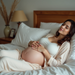 Femme enceinte allongée dans son lit avec sérénité