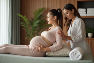 Femme enceinte recevant un massage dans un spa à domicile