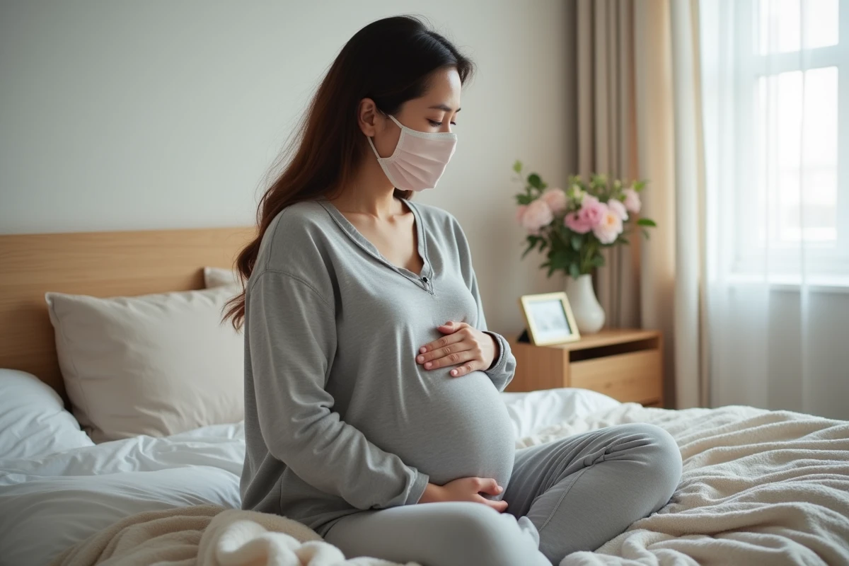 Femme enceinte sereine dans sa chambre lumineuse