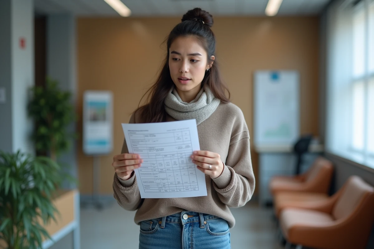 Jeune femme lisant ses résultats de test dans une salle d
