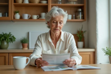 Femme d'âge moyen lit une brochure sur la prévention des infections fongiques