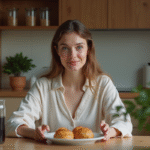 Femme en loungewear dans une cuisine paisible soir