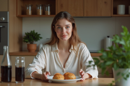 Femme en loungewear dans une cuisine paisible soir