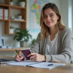 Jeune femme avec passeport et formulaire de vaccination