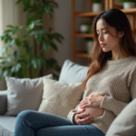Femme en sweater dans un salon moderne et cosy