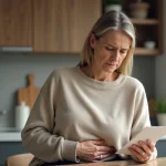 Femme réfléchissant à sa santé en tenant une brochure