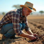 Fermeur au champ sec tenant la terre aride