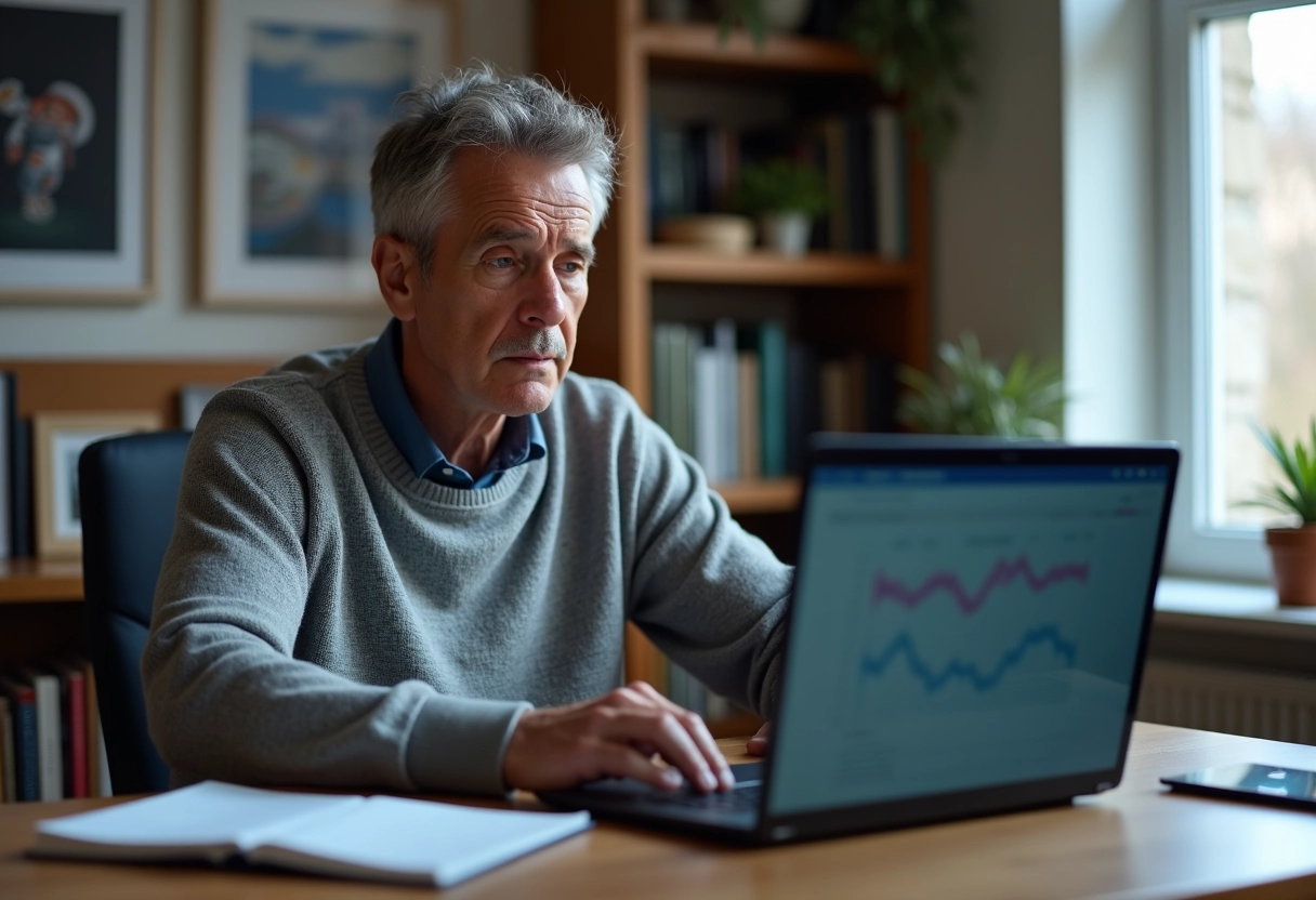 Homme regardant ses données de sommeil sur son ordinateur