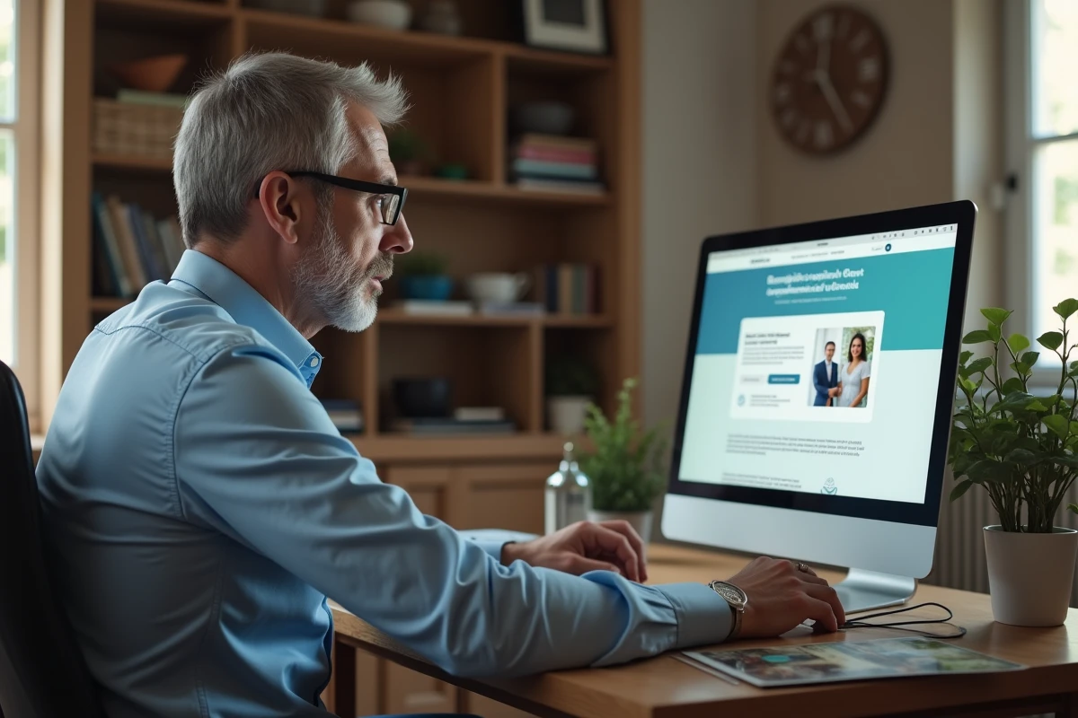 Homme en train de réserver vaccination en ligne à la maison