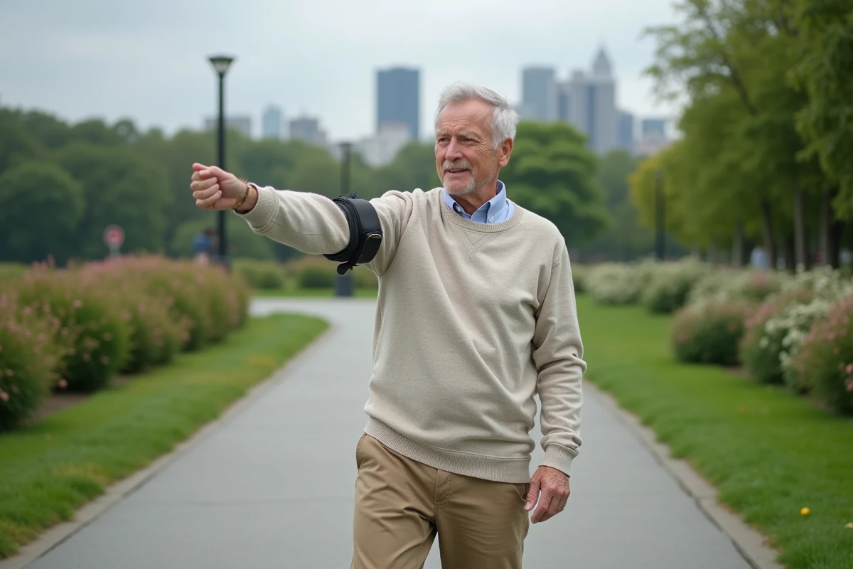 Homme d age faisant de l etirement dans un parc urbain