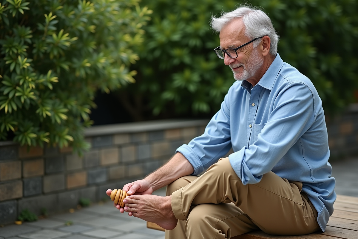 Homme senior utilisant un outil d