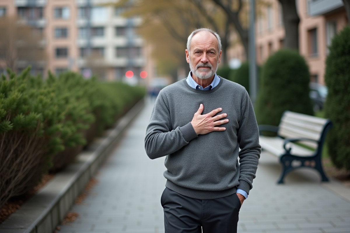 Homme mature marchant dans la ville près d