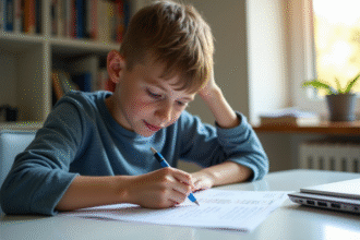 Jeune adulte réalisant un test ADHD sur papier dans un bureau lumineux