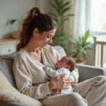 Femme avec bébé dans un salon cosy et apaisant