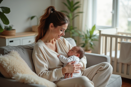 Femme avec bébé dans un salon cosy et apaisant