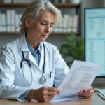 Médecin examinant des résultats sérologiques positifs IgG anti-VCA et anti-EBNA pour évaluer une maladie auto-immune