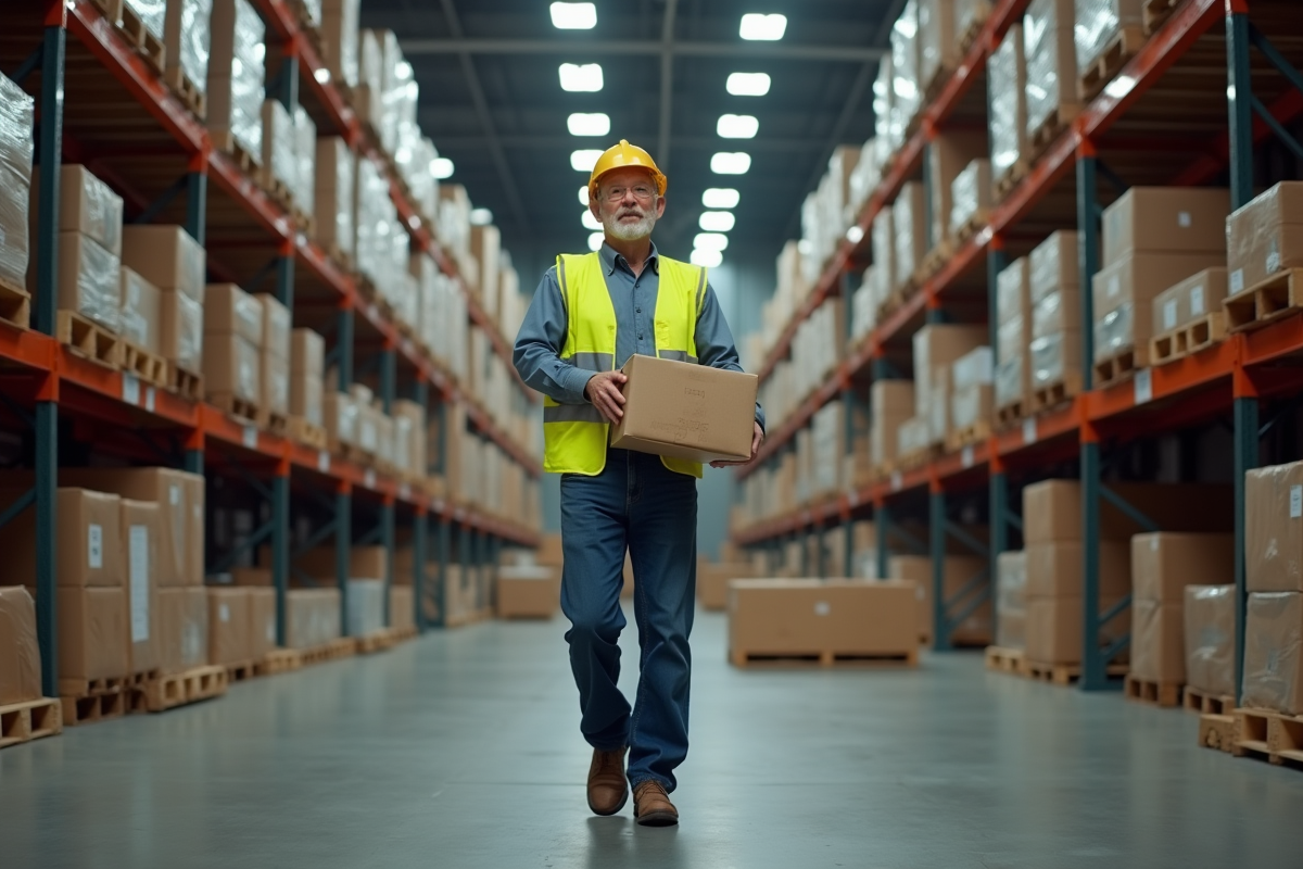 Ouvrier de warehouse montrant la bonne technique de levage