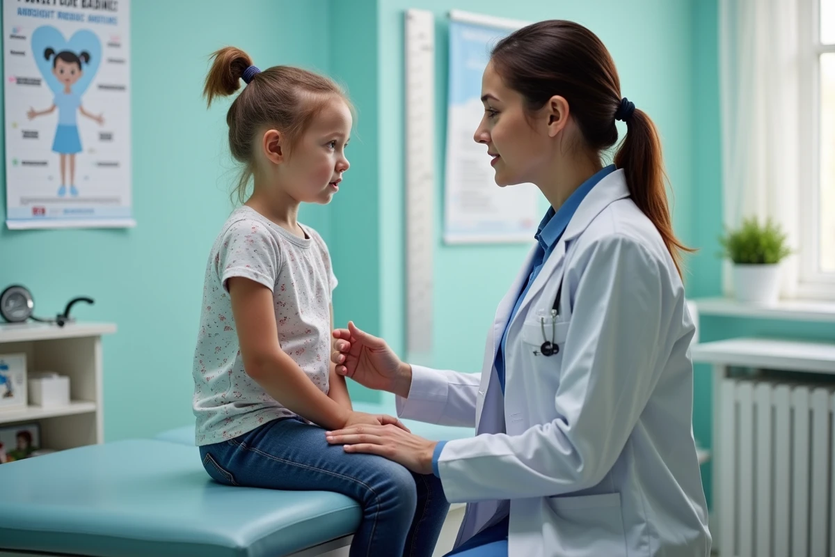 Pediatre examinant une fille assise sur une table d