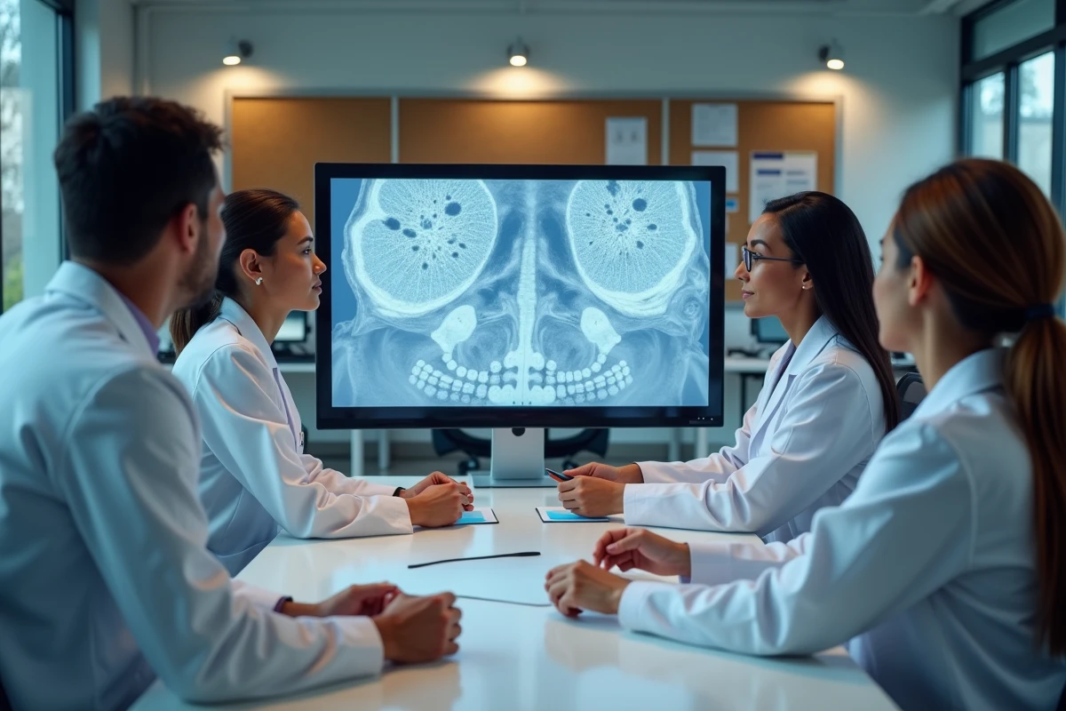 Groupe de chercheurs en dermatologie collaborant