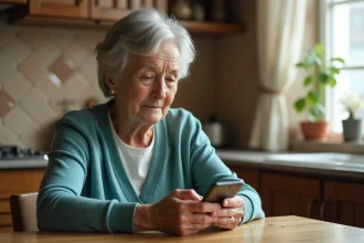 Une femme senior utilisant un smartphone pour prendre rendez-vous avec un médecin via une application en ligne