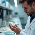 Technicien dentaire inspectant un modele 3d en laboratoire